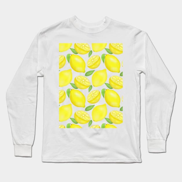 Sicilian Lemons pattern Long Sleeve T-Shirt by Juliana Costa